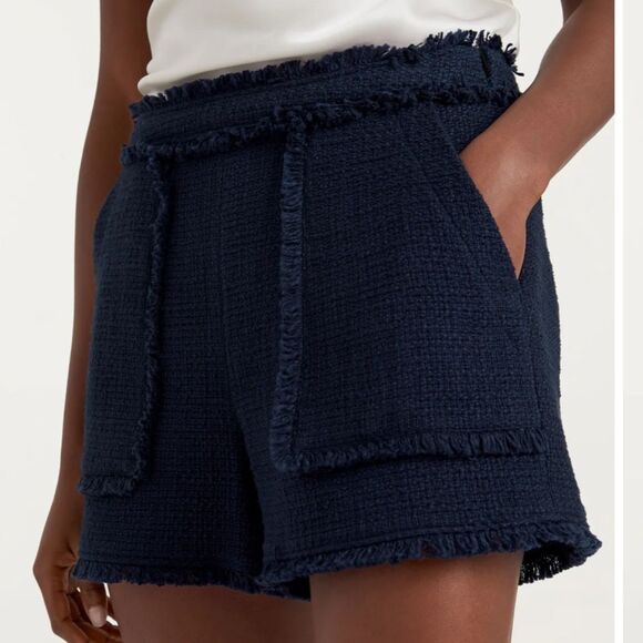 Cinq à Sept Allen Boxweave Shorts Navy Tweed Shorts with Fringe, 4 - Picture 6 of 8